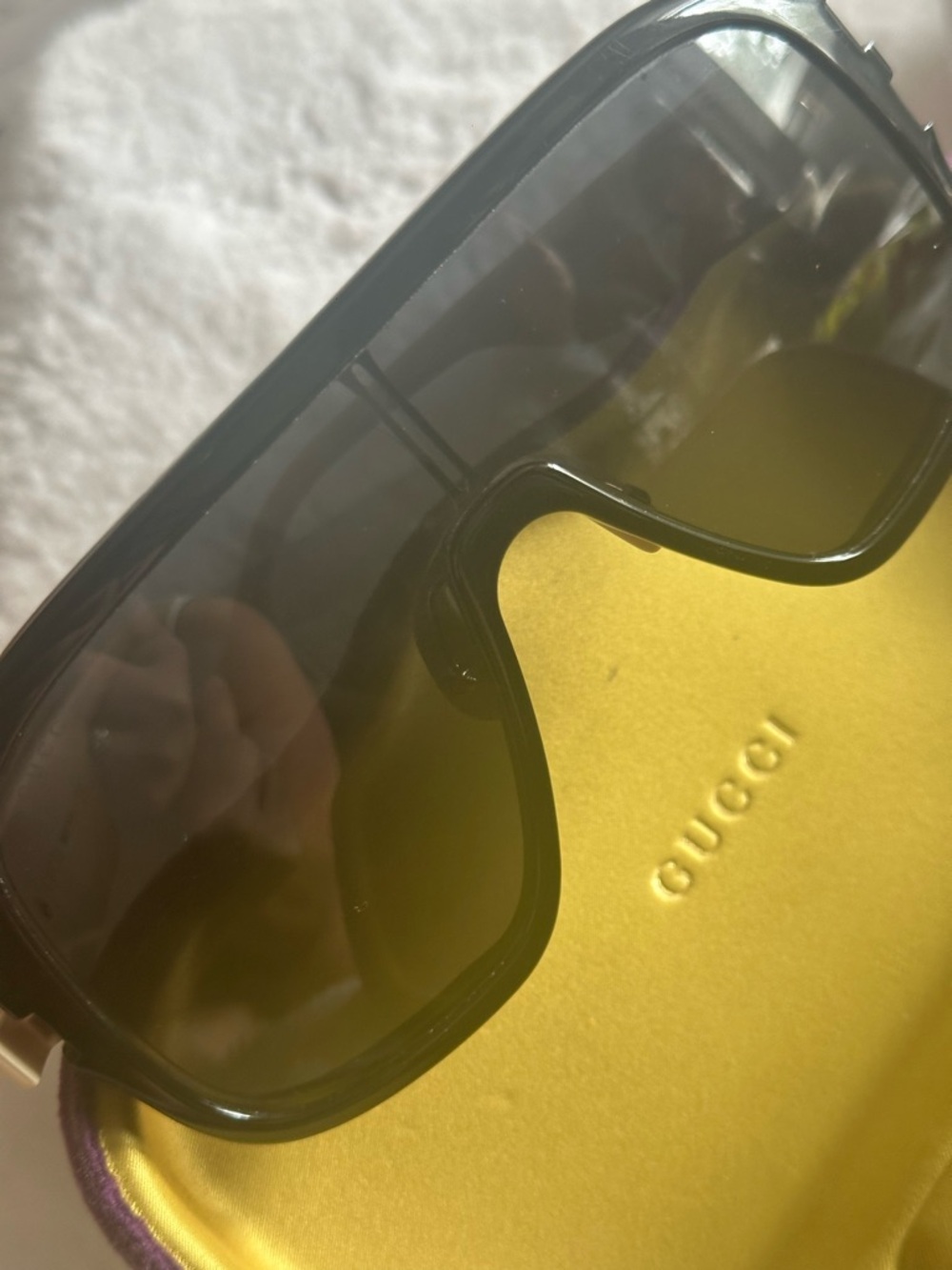 Gucci Black Shield Sunglasses with Gold Accents - Picture 3 of 7